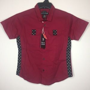Blue Gear Boys Small red and black button up shirt